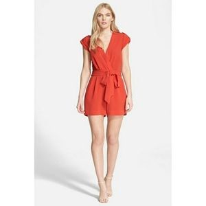 DVF Purdette Romper in Hot Coral